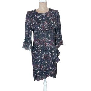 NWT H&M Ruffled Tiered Mini Dress with 3/4 Length Bell Sleeves Split Back